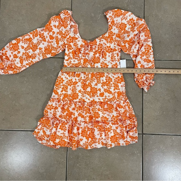 NEW Midnight Doll M Floral Print Tie Front Tiered Dress Sweetheart Neck Long Slv - Picture 7 of 8